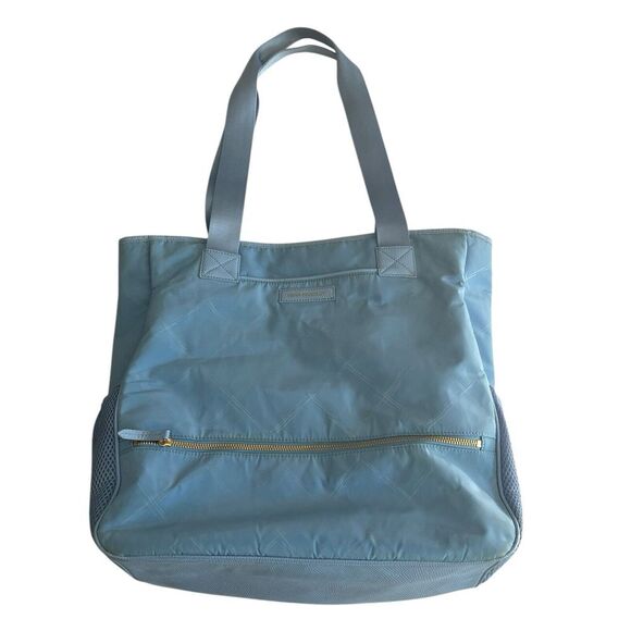 Vera Bradley Light Blue Nylon Large‎ Tote Bag Zip Top Laptop Padded Pockets - Picture 1 of 15